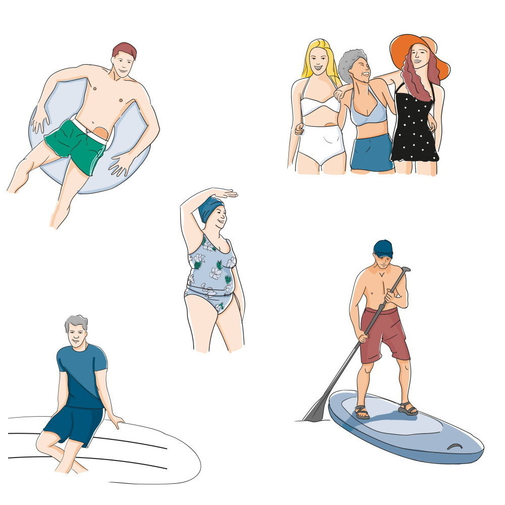 illustration de personnes en maillot de bain