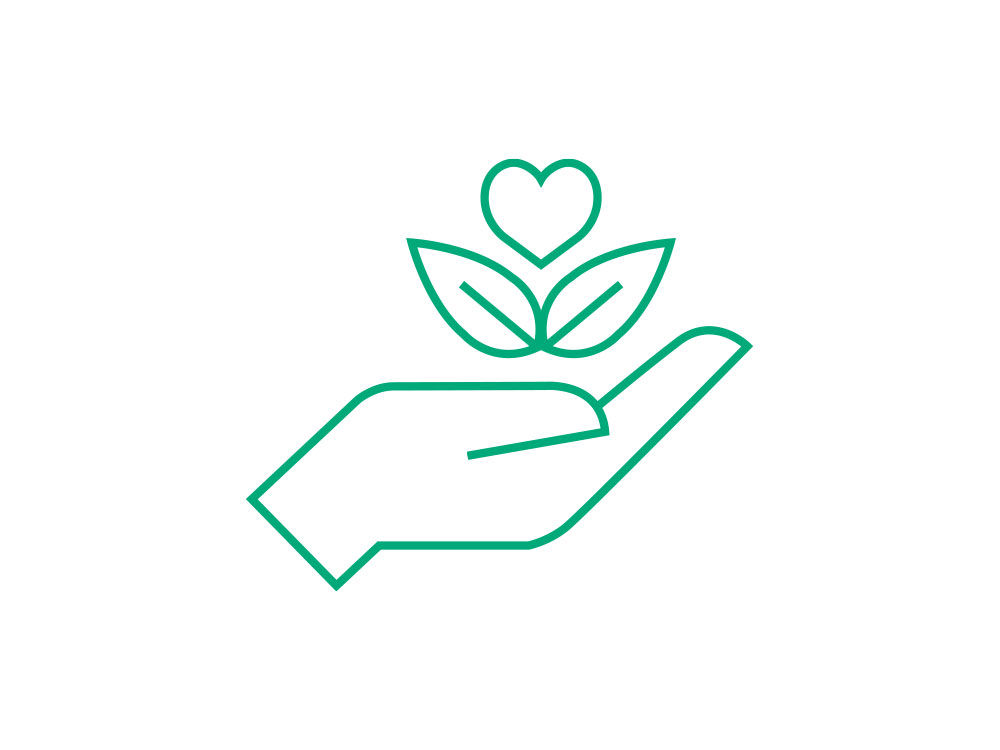 Open hand, leafs with a  heart - sustainability icon of  B. Braun 